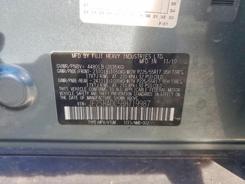 Продаж на аукціоні авто 2011 Subaru Forester, vin: JF2SHADC5BH719987, номер лоту: 71223126