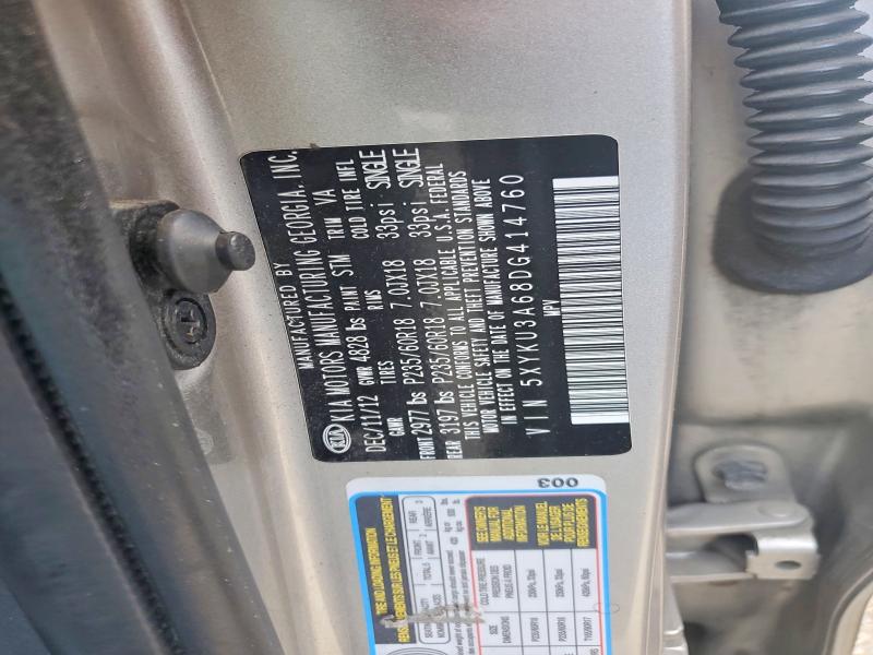 68005686 :رقم المزاد ، 5XYKU3A68DG414760 vin ، 2013 Kia Sorento مزاد بيع