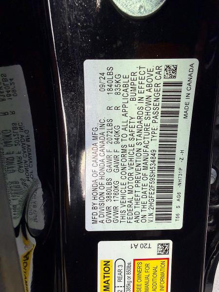 69456016 :رقم المزاد ، 2HGFE2F59SH534849 vin ، 2025 Honda Civic مزاد بيع