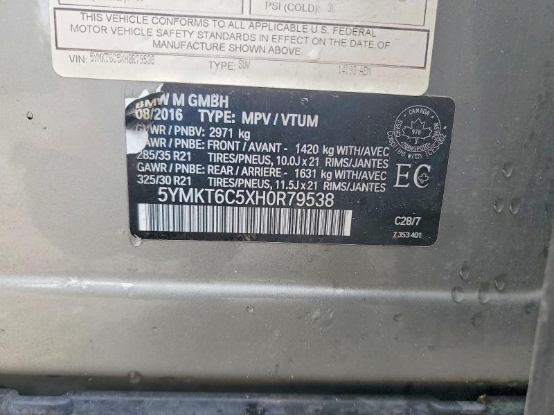 67068446 :رقم المزاد ، 5YMKT6C5XH0R79538 vin ، 2017 Bmw X5 مزاد بيع
