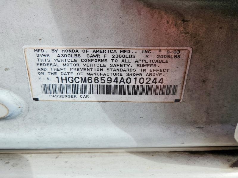 68884766 :رقم المزاد ، 1HGCM66594A010244 vin ، 2004 Honda Accord مزاد بيع