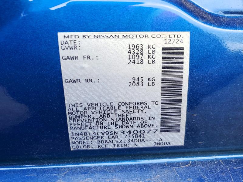 Продажа на аукционе авто 2025 Nissan Altima, vin: 1N4BL4CV9SN340077, номер лота: 68660466