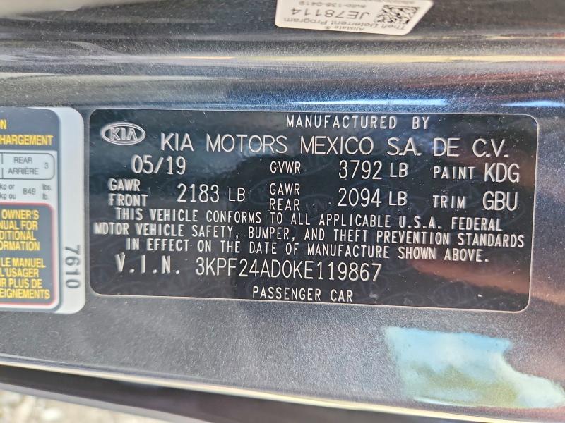 Aukcja sprzedaży 2019 Kia Forte, vin: 3KPF24AD0KE119867, numer aukcji: 69028686