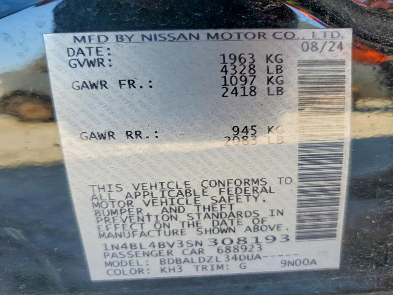 67345036 :رقم المزاد ، 1N4BL4BV3SN308193 vin ، 2025 Nissan Altima مزاد بيع
