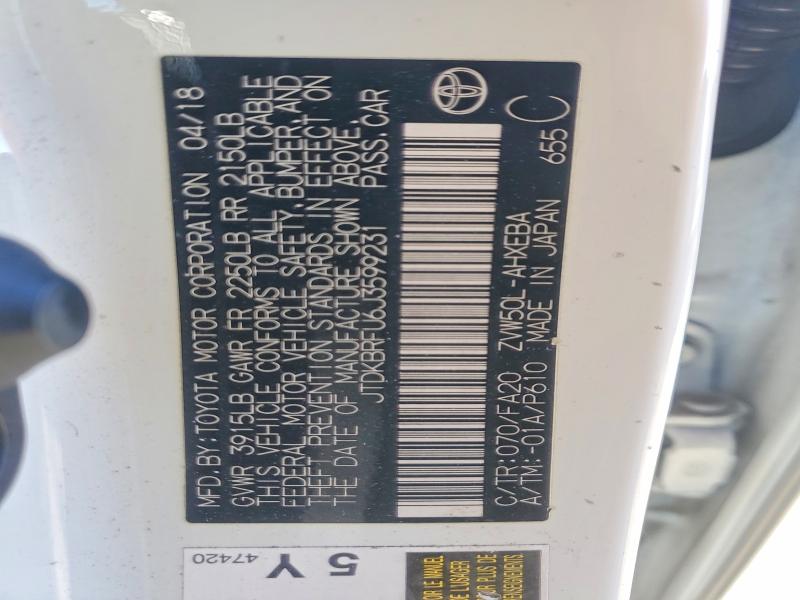 2018 Toyota Prius მანქანა იყიდება აუქციონზე, vin: JTDKBRFU6J3599231, აუქციონის ნომერი: 70568246