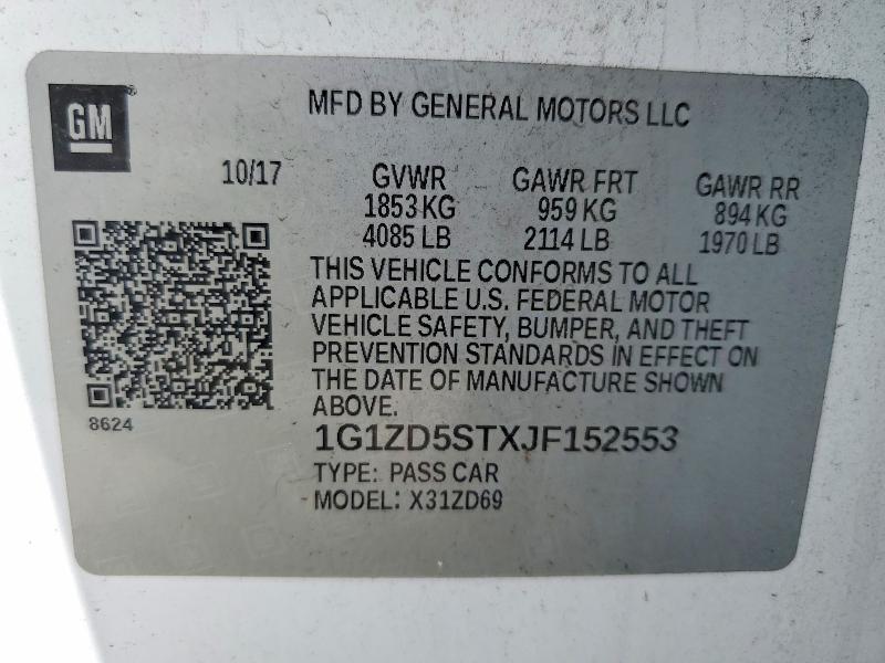 2018 Chevrolet Malibu მანქანა იყიდება აუქციონზე, vin: 1G1ZD5STXJF152553, აუქციონის ნომერი: 69888916