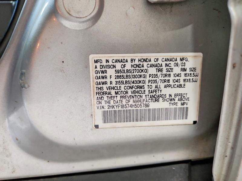 69823586 :رقم المزاد ، 2HKYF18574H505789 vin ، 2004 Honda Pilot مزاد بيع
