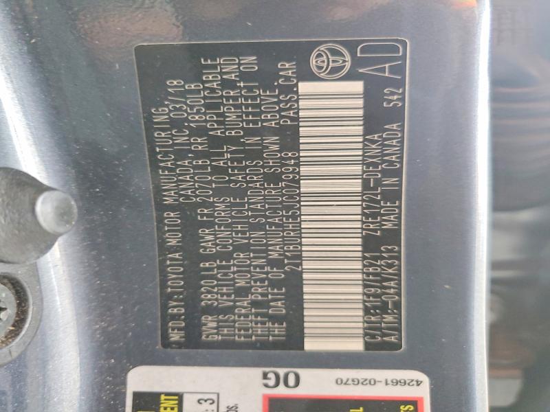 67697186 :رقم المزاد ، 2T1BURHE5JC079948 vin ، 2018 Toyota Corolla مزاد بيع