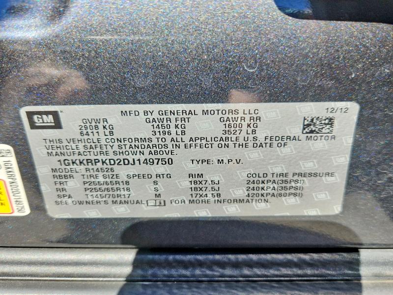 Aukcja sprzedaży 2013 Gmc Acadia, vin: 1GKKRPKD2DJ149750, numer aukcji: 68228996