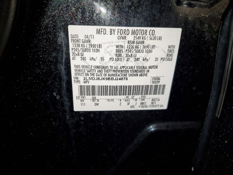 Aukcja sprzedaży 2011 Lincoln Mkx, vin: 2LMDJ8JK9BBJ24878, numer aukcji: 69423016