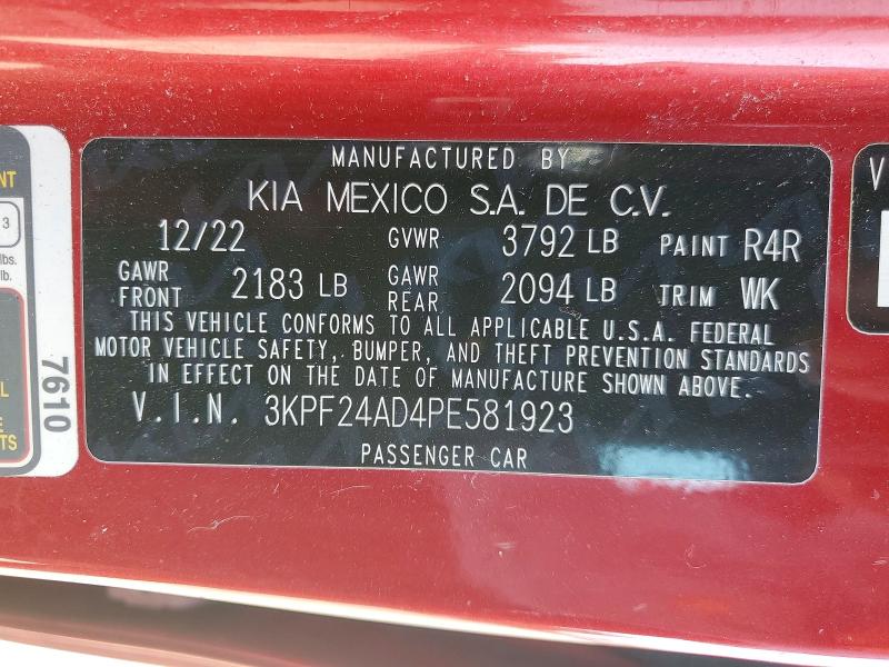 2023 Kia Forte მანქანა იყიდება აუქციონზე, vin: 3KPF24AD4PE581923, აუქციონის ნომერი: 69617546
