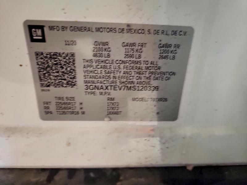 Auction sale of the 2021 Chevrolet Equinox, vin: 3GNAXTEV7MS120339, lot number: 67429906