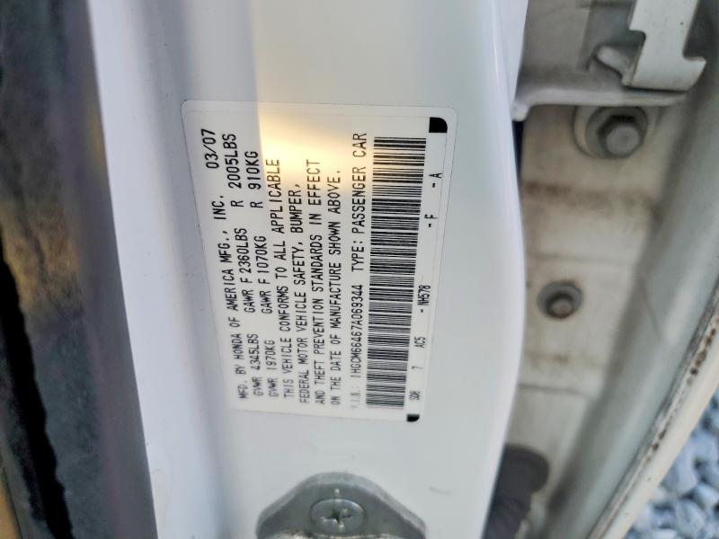2007 Honda Accord მანქანა იყიდება აუქციონზე, vin: 1HGCM66467A069344, აუქციონის ნომერი: 69500576
