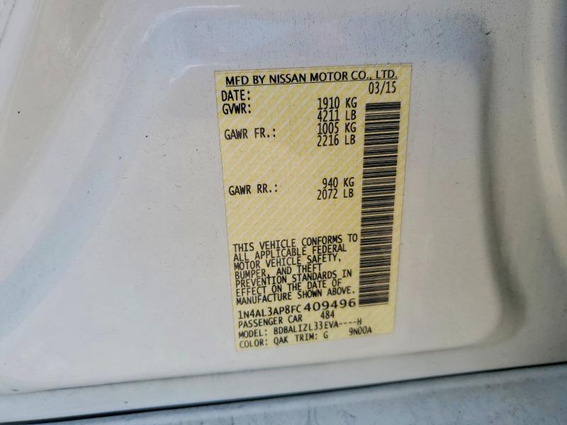 69382876 :رقم المزاد ، 1N4AL3AP8FC409496 vin ، 2015 Nissan Altima مزاد بيع