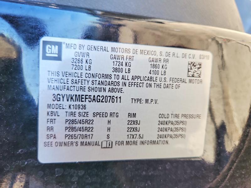 2010 Cadillac Escalade მანქანა იყიდება აუქციონზე, vin: 3GYVKMEF5AG207611, აუქციონის ნომერი: 66856306