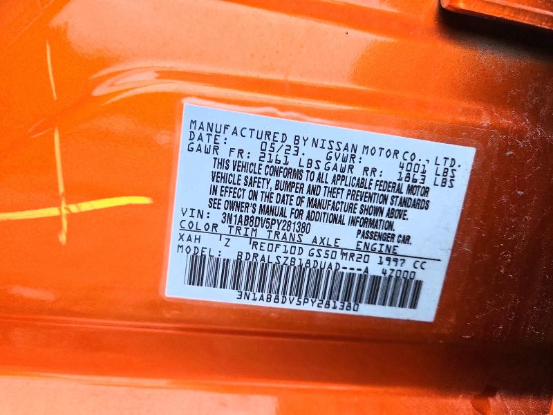 Продаж на аукціоні авто 2023 Nissan Sentra, vin: 3N1AB8DV5PY281380, номер лоту: 69953286