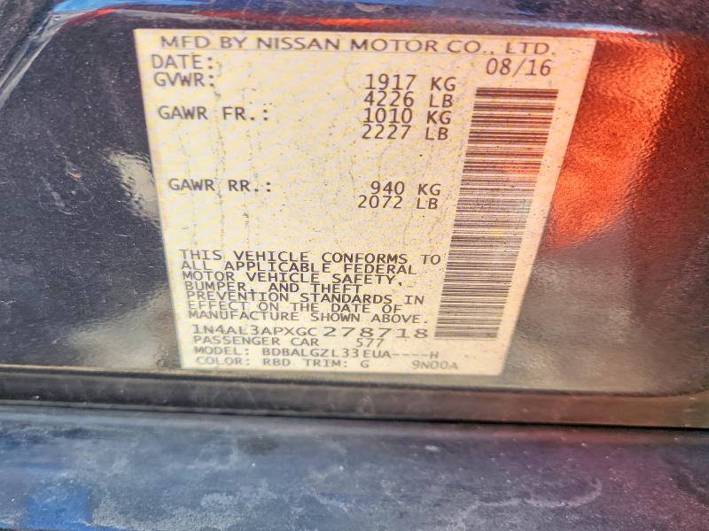 Auction sale of the 2016 Nissan Altima, vin: 1N4AL3APXGC278718, lot number: 71185776