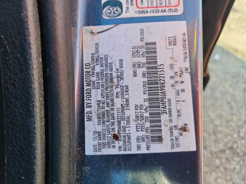 68507726 :رقم المزاد ، 3FAHP0JA9BR221515 vin ، 2011 Ford Fusion مزاد بيع