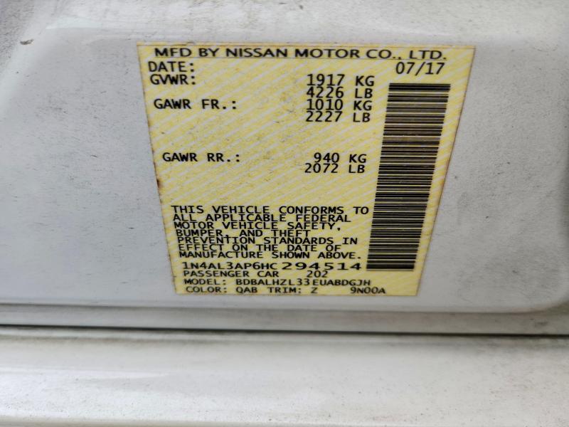 2017 Nissan Altima მანქანა იყიდება აუქციონზე, vin: 1N4AL3AP6HC294514, აუქციონის ნომერი: 68196766
