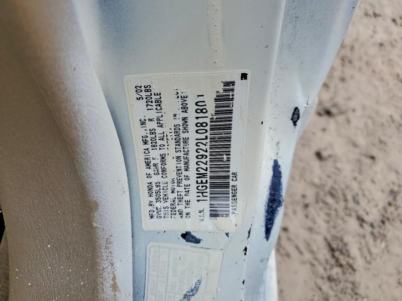 2002 Honda Civic მანქანა იყიდება აუქციონზე, vin: 1HGEM22922L081801, აუქციონის ნომერი: 70518536