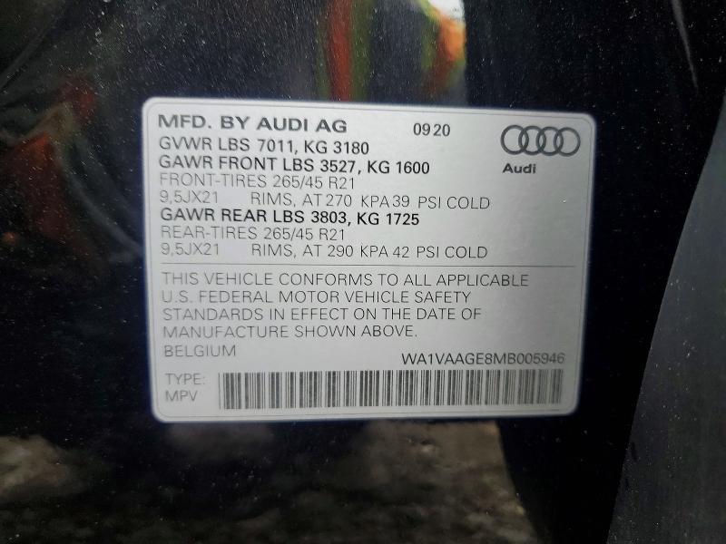 Продажа на аукционе авто 2021 Audi E-tron, vin: WA1VAAGE8MB005946, номер лота: 69015036