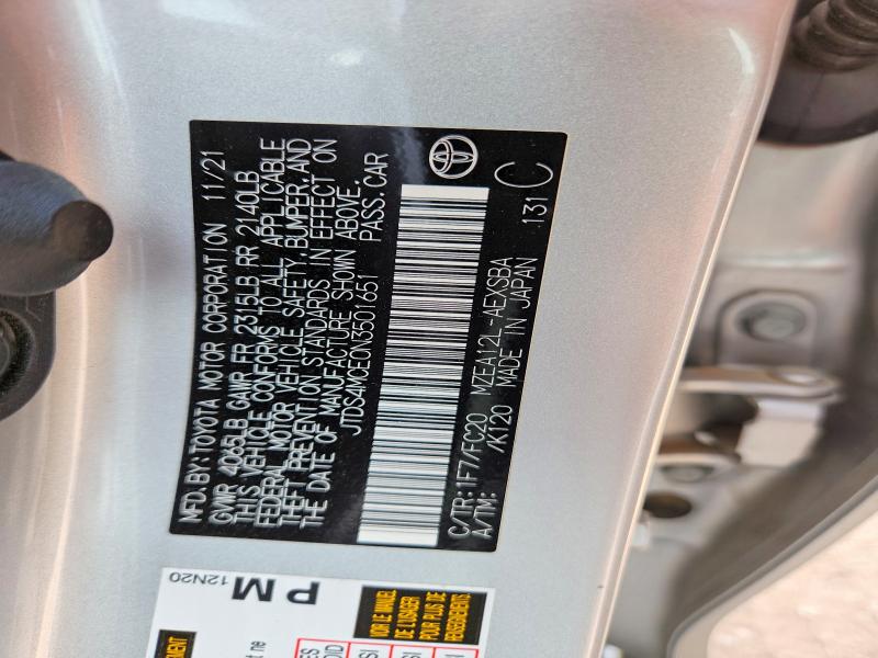 70633136 :رقم المزاد ، JTDS4MCE0N3501651 vin ، 2022 Toyota Corolla مزاد بيع