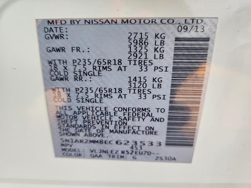 Aukcja sprzedaży 2014 Nissan Pathfinder, vin: 5N1AR2MM8EC623533, numer aukcji: 69974566