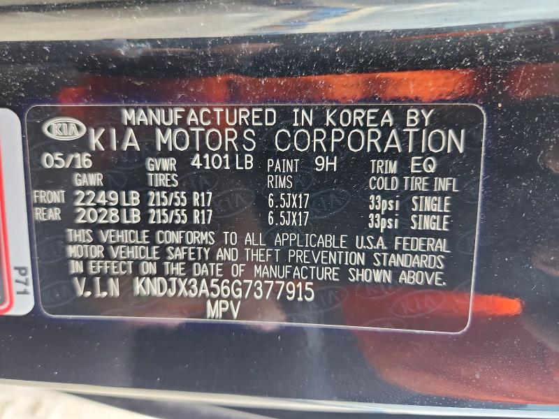 2016 Kia Soul მანქანა იყიდება აუქციონზე, vin: KNDJX3A56G7377915, აუქციონის ნომერი: 68189146