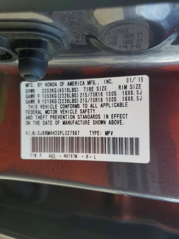Продажа на аукционе авто 2015 Honda Cr-v, vin: 5J6RM4H35FL027987, номер лота: 69612186