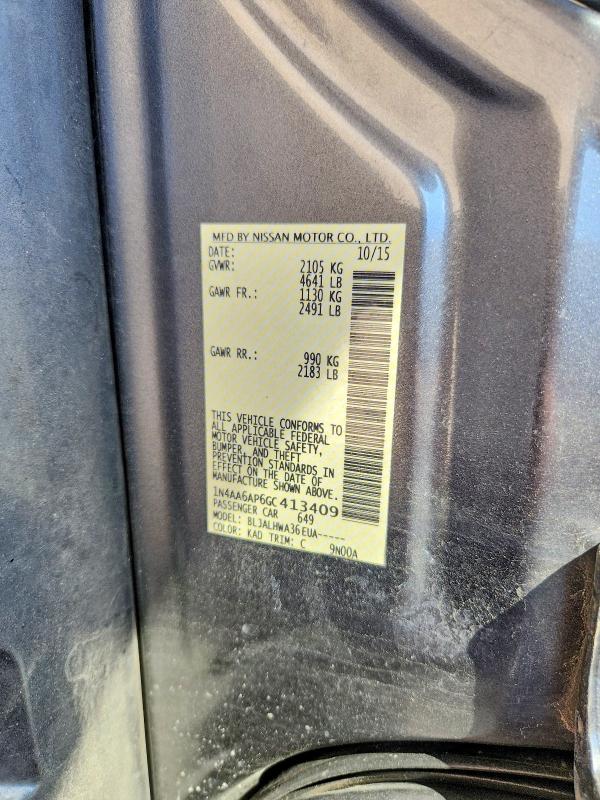 2016 Nissan Maxima მანქანა იყიდება აუქციონზე, vin: 1N4AA6AP6GC413409, აუქციონის ნომერი: 69557396