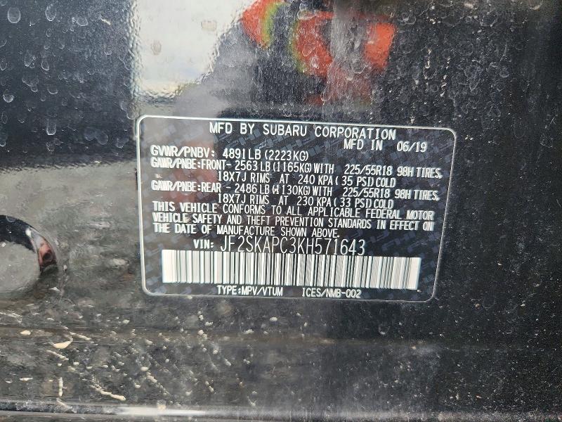 Aukcja sprzedaży 2019 Subaru Forester, vin: JF2SKAPC3KH571643, numer aukcji: 67701386