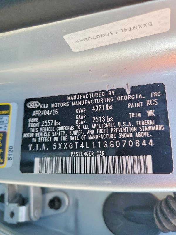 70728326 :رقم المزاد ، 5XXGT4L11GG070844 vin ، 2016 Kia Optima مزاد بيع