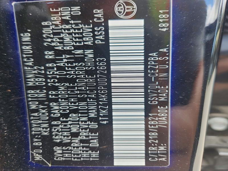 69583666 :رقم المزاد ، 4T1KZ1AK6PU072663 vin ، 2023 Toyota Camry مزاد بيع