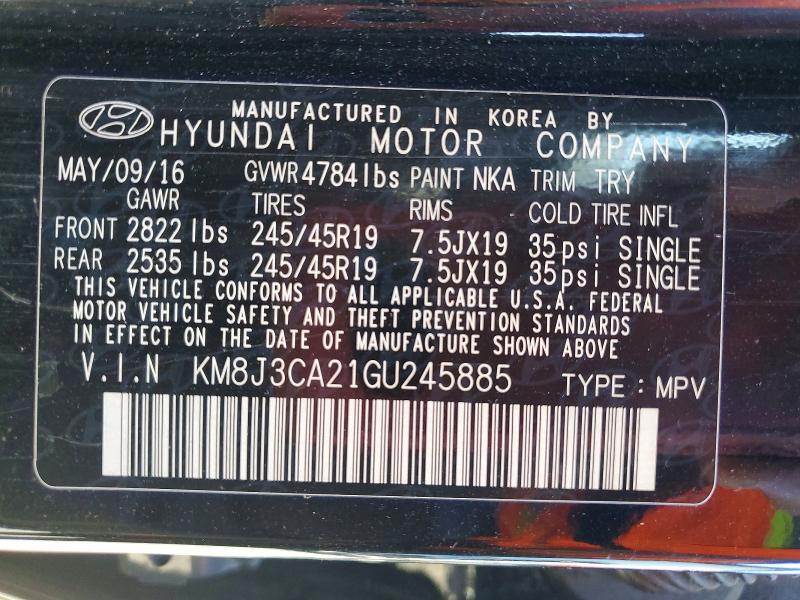 68218636 :رقم المزاد ، KM8J3CA21GU245885         vin ، 2016 Hyundai Tucson مزاد بيع