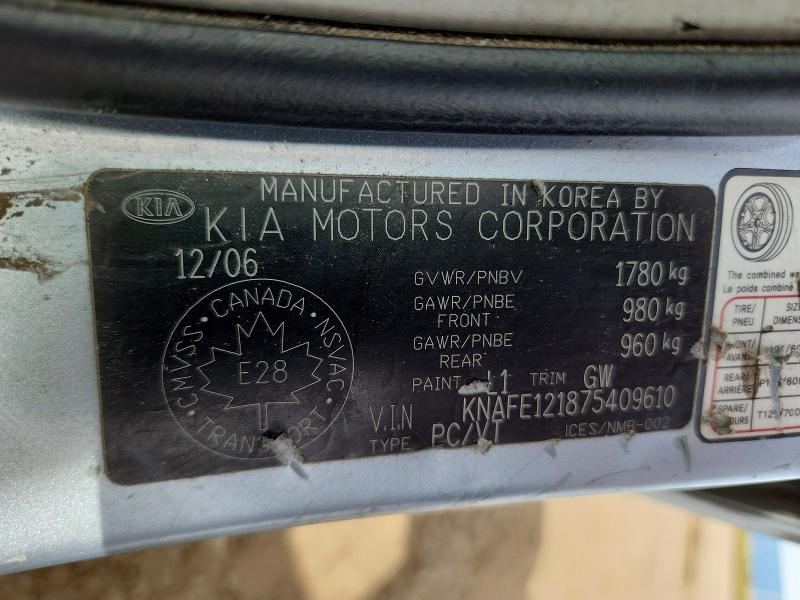Продаж на аукціоні авто 2007 Kia Spectra, vin: KNAFE121875409610, номер лоту: 68207356