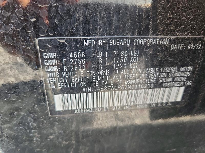 68344976 :رقم المزاد ، 4S3BWGP67N3016213 vin ، 2022 Subaru Legacy مزاد بيع