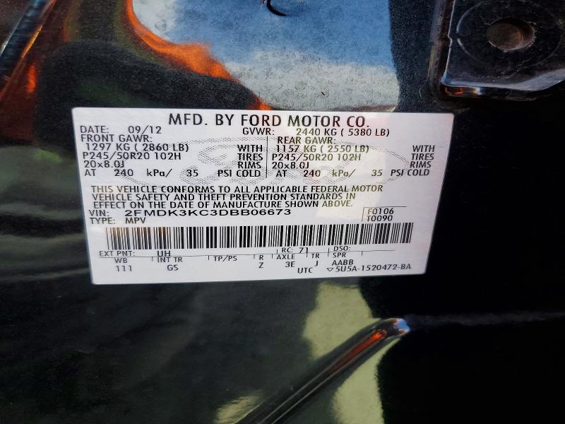 69531596 :رقم المزاد ، 2FMDK3KC3DBB06673 vin ، 2013 Ford Edge مزاد بيع