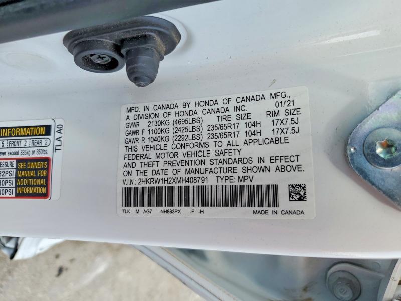 68104676 :رقم المزاد ، 2HKRW1H2XMH408791 vin ، 2021 Honda Cr-v مزاد بيع