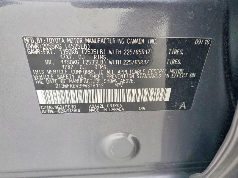 Aukcja sprzedaży 2017 Toyota Rav4, vin: 2T3WFREV9HW318112, numer aukcji: 67646466
