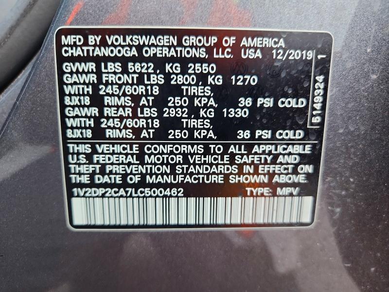 Продажа на аукционе авто 2020 Volkswagen Atlas, vin: 1V2DP2CA7LC500462, номер лота: 69497446