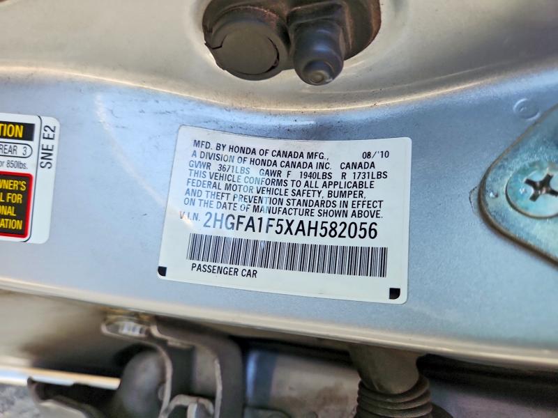70665426 :رقم المزاد ، 2HGFA1F5XAH582056 vin ، 2010 Honda Civic مزاد بيع