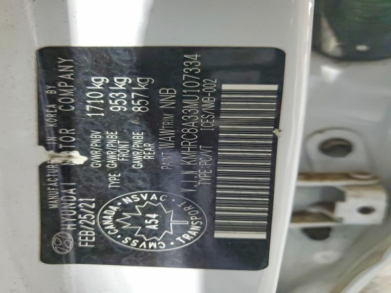 70904376 :رقم المزاد ، KMHRC8A33MU107334 vin ، 2021 Hyundai Venue مزاد بيع