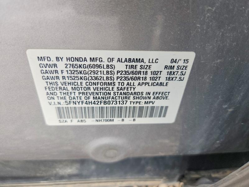 Aukcja sprzedaży 2015 Honda Pilot, vin: 5FNYF4H42FB073137, numer aukcji: 67515646