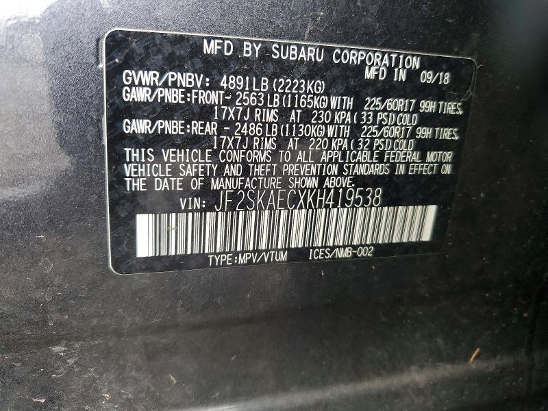 Продажа на аукционе авто 2019 Subaru Forester, vin: JF2SKAECXKH419538, номер лота: 67542116