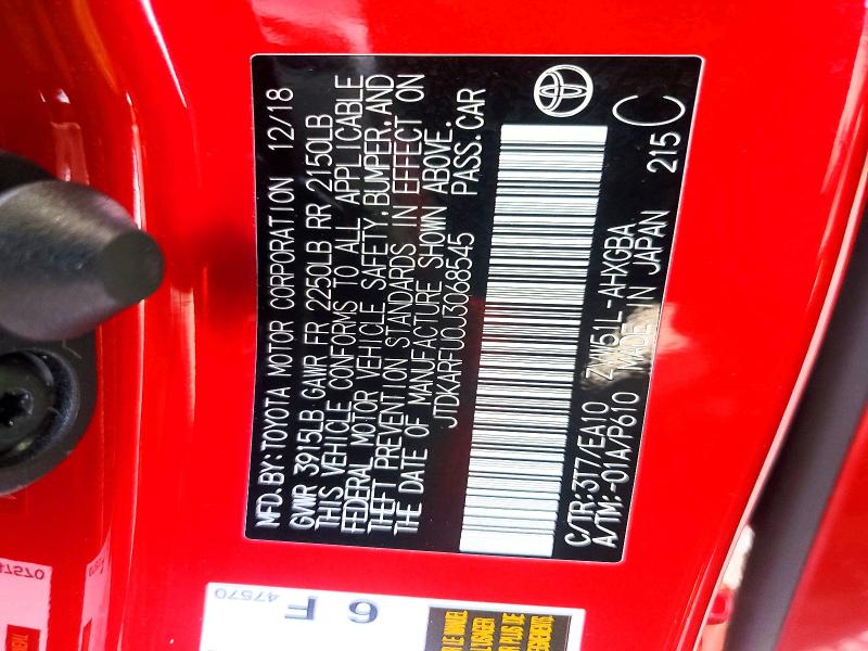 Продажа на аукционе авто 2018 Toyota Prius, vin: JTDKARFU0J3068545, номер лота: 69208906
