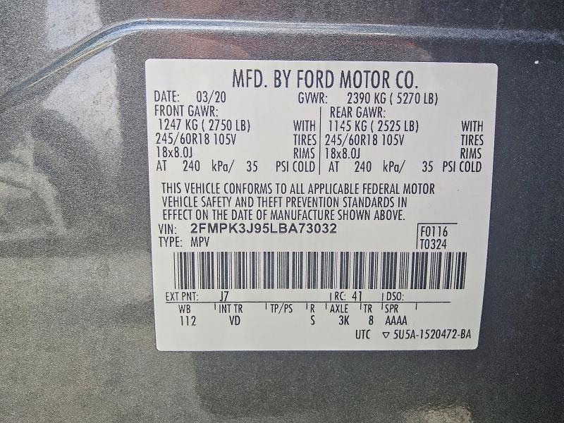 Aukcja sprzedaży 2020 Ford Edge, vin: 2FMPK3J95LBA73032, numer aukcji: 67613526
