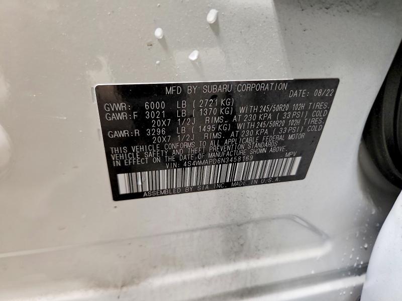 67830096 :رقم المزاد ، 4S4WMAPD6N3458169 vin ، 2022 Subaru Ascent مزاد بيع