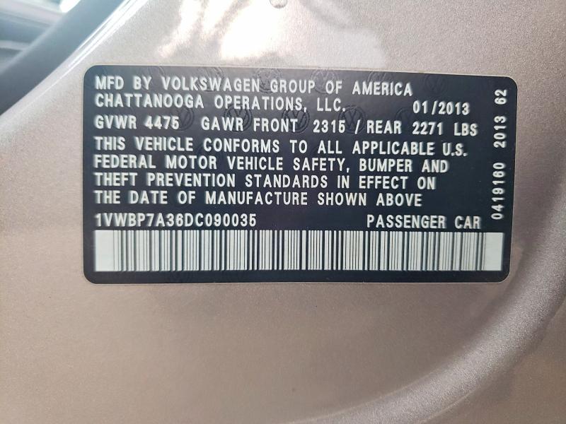 Aukcja sprzedaży 2013 Volkswagen Passat, vin: 1VWBP7A36DC090035, numer aukcji: 69423796
