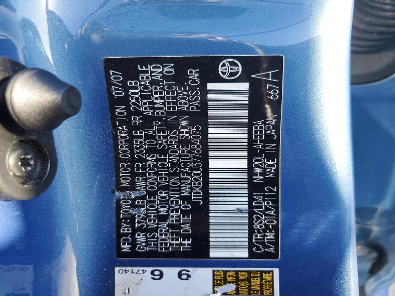Продаж на аукціоні авто 2007 Toyota Prius, vin: JTDKB20U377684075, номер лоту: 69458016