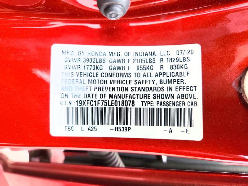 2020 Honda Civic მანქანა იყიდება აუქციონზე, vin: 19XFC1F75LE018078, აუქციონის ნომერი: 69090686